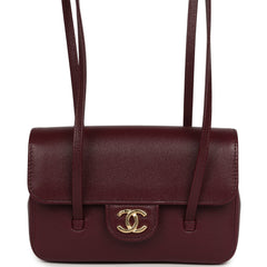 Chanel Mini Preppy Coco Clutch with Straps Dark Burgundy Shiny Caviar Brushed Gold Hardware