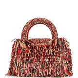 Chanel Small Fringe Kelly Red, Beige, Black Raffia Wood and Light Gold Hardware