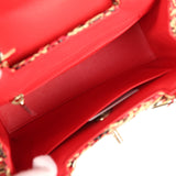 Chanel Small Fringe Kelly Red, Beige, Black Raffia Wood and Light Gold Hardware