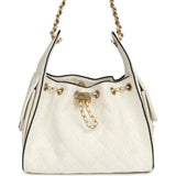 Chanel Small 25 Hobo Bag White Raffia and Black Calfskin Antique Gold Hardware - Thumbnail View 1