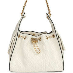 Chanel Small 25 Hobo Bag White Raffia and Black Calfskin Antique
