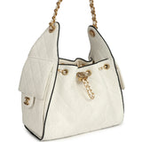 Chanel Small 25 Hobo Bag White Raffia and Black Calfskin Antique Gold Hardware - Thumbnail View 2