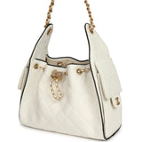 Chanel Small 25 Hobo Bag White Raffia and Black Calfskin Antique Gold Hardware - Thumbnail View 5