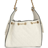 Chanel Small 25 Hobo Bag White Raffia and Black Calfskin Antique Gold Hardware - Thumbnail View 4