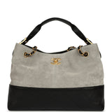 Chanel Small Coco Base Hobo Bag Grey Suede and Black Shiny Lambskin Brushed Gold Hardware - Thumbnail View 1