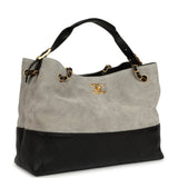 Chanel Small Coco Base Hobo Bag Grey Suede and Black Shiny Lambskin Brushed Gold Hardware - Thumbnail View 2