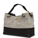 Chanel Small Coco Base Hobo Bag Grey Suede and Black Shiny Lambskin Brushed Gold Hardware - Thumbnail View 4