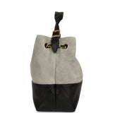Chanel Small Coco Base Hobo Bag Grey Suede and Black Shiny Lambskin Brushed Gold Hardware - Thumbnail View 3