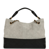 Chanel Small Coco Base Hobo Bag Grey Suede and Black Shiny Lambskin Brushed Gold Hardware - Thumbnail View 5
