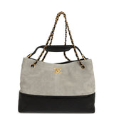 Chanel Small Coco Base Hobo Bag Grey Suede and Black Shiny Lambskin Brushed Gold Hardware - Thumbnail View 7