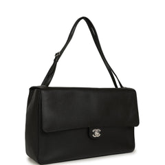 Chanel Maxi "Souplissimo" Flap Bag Black Caviar Silver Hardware