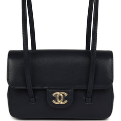 Chanel Mini Preppy Coco Clutch with Straps Navy Blue Shiny Caviar Brushed Gold Hardware