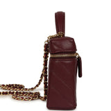 Chanel Chevron Top Handle Long Vanity Case with Chain Dark Burgundy Shiny Caviar Gold Hardware - Thumbnail View 3