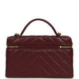 Chanel Chevron Top Handle Long Vanity Case with Chain Dark Burgundy Shiny Caviar Gold Hardware - Thumbnail View 4