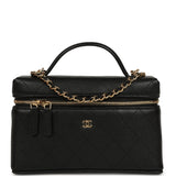 Chanel Top Handle Long Vanity Case with Chain Black Grained Goatskin Gold Hardware - Thumbnail View 1