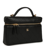 Chanel Top Handle Long Vanity Case with Chain Black Grained Goatskin Gold Hardware - Thumbnail View 2