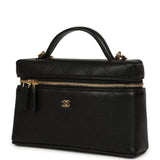 Chanel Top Handle Long Vanity Case with Chain Black Grained Goatskin Gold Hardware - Thumbnail View 5