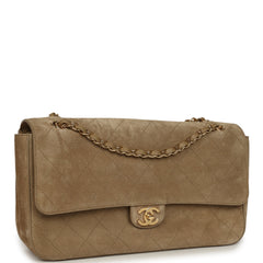 Chanel Maxi "Souplissimo" Small Flap Bag Dark Beige Suede Gold Hardware