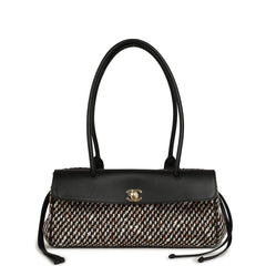 Chanel Small "Urban Essential" East West Shopping Tote Black Calfskin and Multi Tweed Gold Hardware