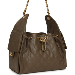 Chanel Small 25 Hobo Bag Dark Khaki Caviar Antique Gold Hardware