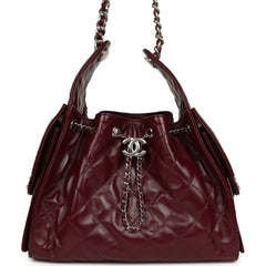 Chanel Small 25 Hobo Bag Dark Burgundy Shiny Aged Crumpled Calfskin Silver Hardware