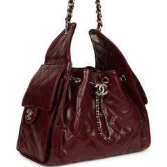 Chanel Small 25 Hobo Bag Dark Burgundy Shiny Aged Crumpled Calfskin Silver Hardware