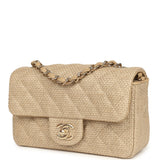 Chanel Mini Rectangular Flap Dark Beige Raffia Light Gold Hardware
