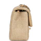Chanel Mini Rectangular Flap Dark Beige Raffia Light Gold Hardware