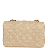 Chanel Mini Rectangular Flap Dark Beige Raffia Light Gold Hardware