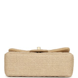 Chanel Mini Rectangular Flap Dark Beige Raffia Light Gold Hardware