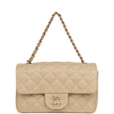 Chanel Mini Rectangular Flap Dark Beige Raffia Light Gold Hardware