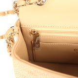 Chanel Mini Rectangular Flap Dark Beige Raffia Light Gold Hardware