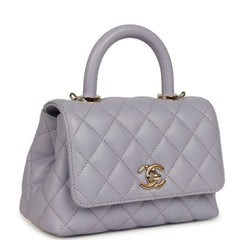 Chanel Micro Coco Top Handle Flap Light Purple Shiny Caviar Light Gold Hardware