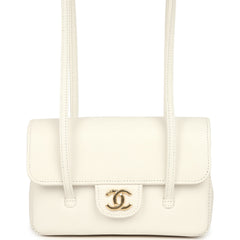 Chanel Mini Preppy Coco Clutch with Straps White Shiny Caviar Brushed Gold Hardware