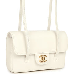 Chanel Mini Preppy Coco Clutch with Straps White Shiny Caviar Brushed Gold Hardware