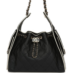Chanel Small 25 Hobo Bag Black and White Calfskin Light Gold Hardware