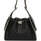 Chanel Small 25 Hobo Bag Black and White Calfskin Light Gold Hardware - Thumbnail View 1