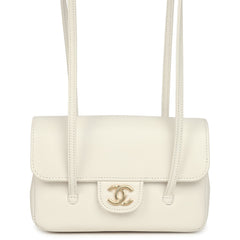 Chanel Mini Preppy Coco Clutch with Straps White Shiny Caviar Brushed Gold Hardware
