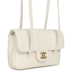 Chanel Mini Preppy Coco Clutch with Straps White Shiny Caviar Brushed Gold Hardware