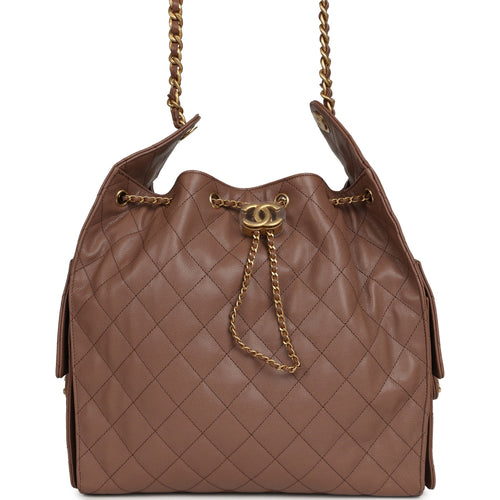 Chanel Medium 25 Hobo Bag Brown Caviar Antique Gold Hardware