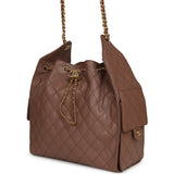 Chanel Medium 25 Hobo Bag Brown Caviar Antique Gold Hardware