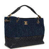 Chanel Small Coco Base Hobo Bag Blue Denim Tweed and Navy Blue Shiny Lambskin Gold Hardware - Thumbnail View 2