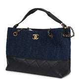 Chanel Small Coco Base Hobo Bag Blue Denim Tweed and Navy Blue Shiny Lambskin Gold Hardware - Thumbnail View 5