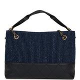 Chanel Small Coco Base Hobo Bag Blue Denim Tweed and Navy Blue Shiny Lambskin Gold Hardware - Thumbnail View 4