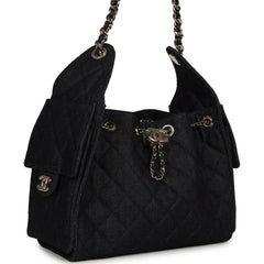 Chanel Small 25 Hobo Bag Dark Blue Denim Light Gold Hardware