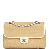 Chanel Large Flap Bag Beige Raffia and White Lambskin Light Gold Hardware - Thumbnail View 1