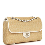 Chanel Large Flap Bag Beige Raffia and White Lambskin Light Gold Hardware - Thumbnail View 2