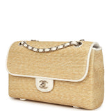 Chanel Large Flap Bag Beige Raffia and White Lambskin Light Gold Hardware - Thumbnail View 5