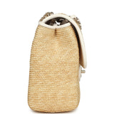 Chanel Large Flap Bag Beige Raffia and White Lambskin Light Gold Hardware - Thumbnail View 3