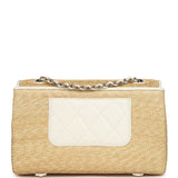 Chanel Large Flap Bag Beige Raffia and White Lambskin Light Gold Hardware - Thumbnail View 4